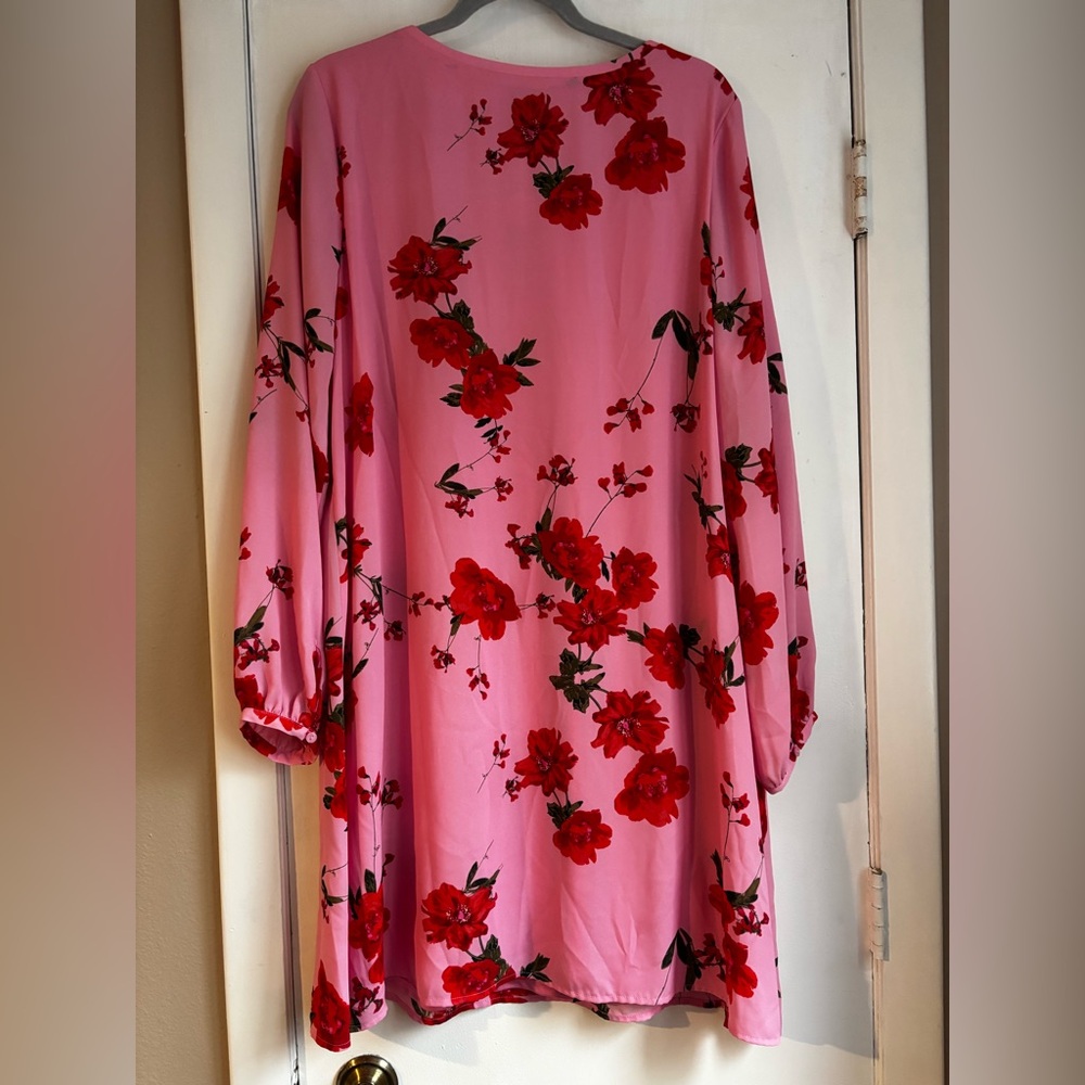 Worthington Pink and Red Floral Lace-Up Long Sleeve Dress, Size XL - Picture 9 of 9
